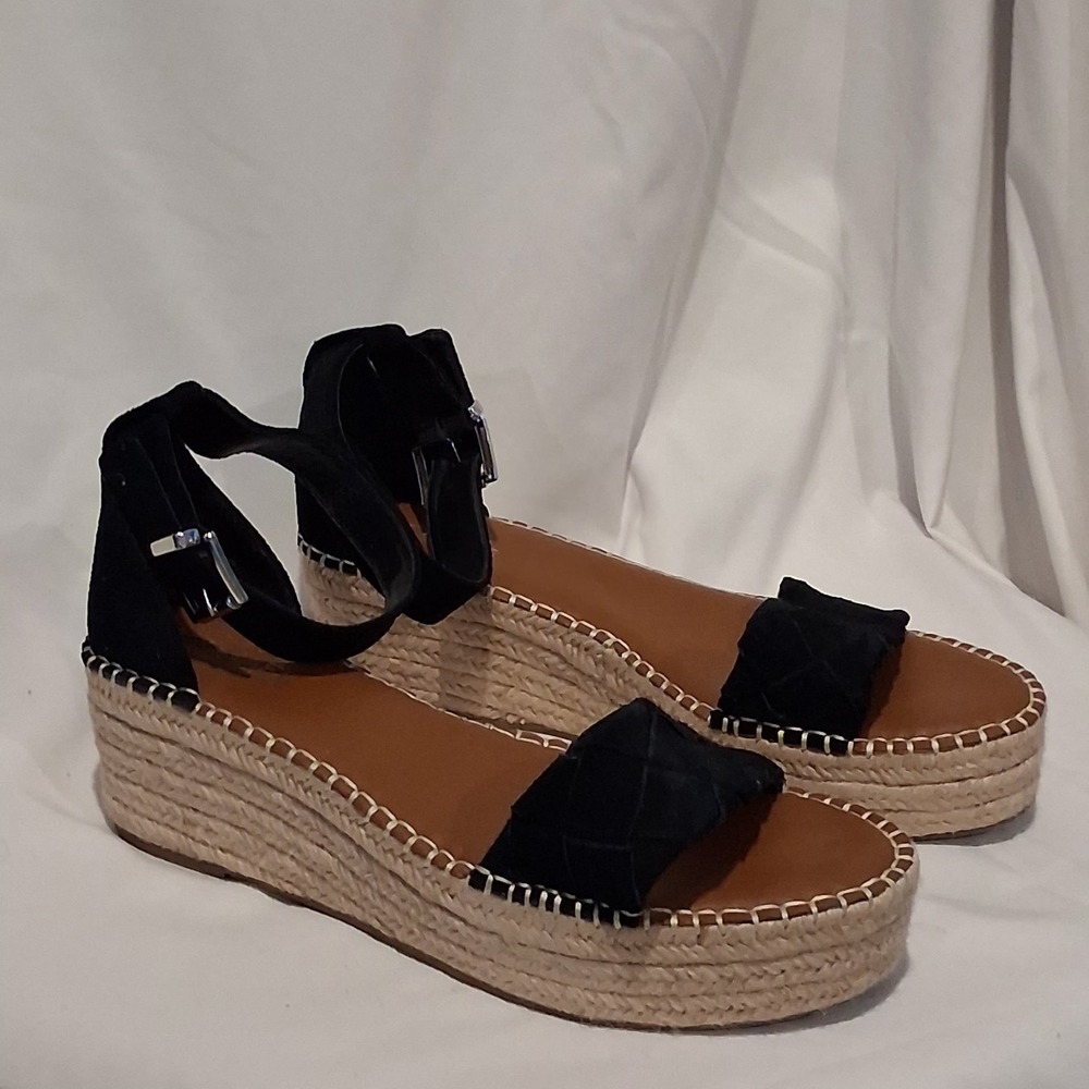 Michael by Michael Shannon Black Espadrille Platform Wedge Sandals Women 11